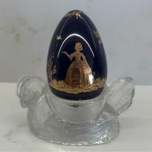 Vintage 1988 Franklin Mint Cobalt Blue and Gold Painted Porcelain Limoges Egg